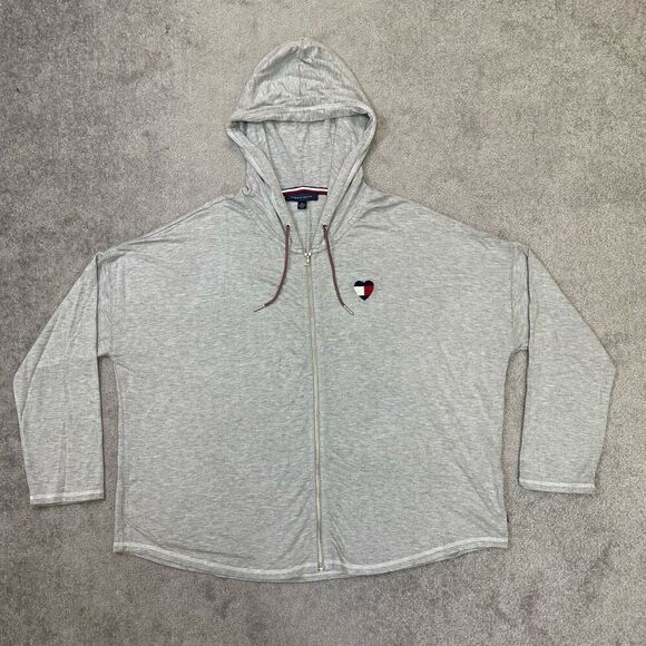 Tommy Hilfiger Womens Full Zip Embroidered Heart Logo Hoodie Gray XXL NWOT - Picture 1 of 6